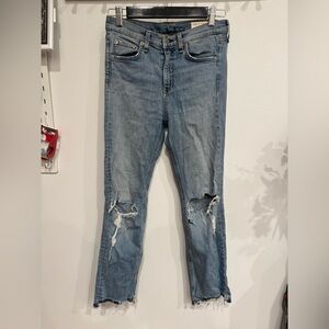 Rag & Bone New York Womens Jeans Size 32 Ankle Distressed Denim Bleached Blue
